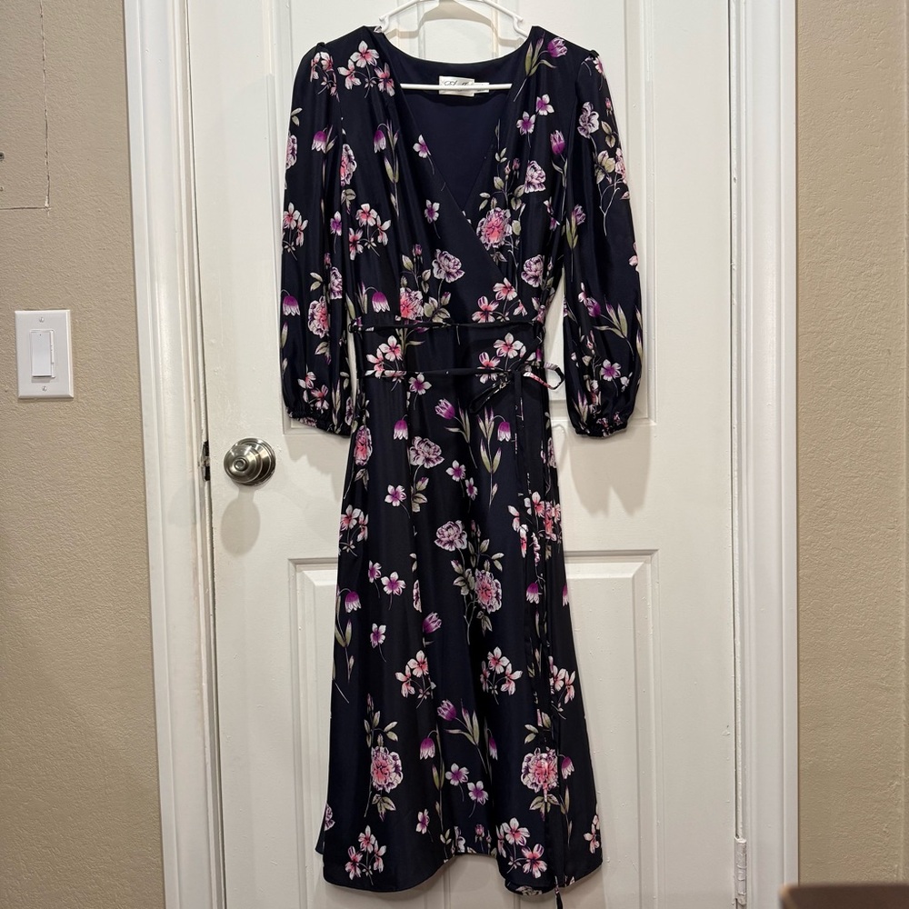 Eliza J Navy and Pink Floral 3/4 Sleeve Dress